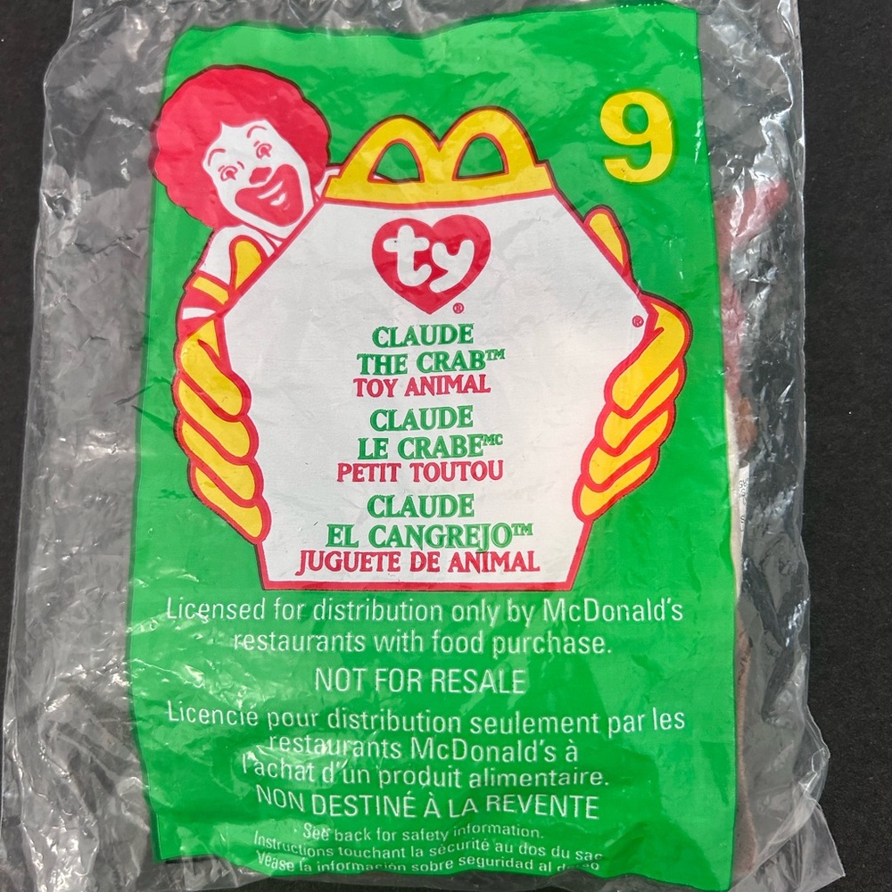 1999 Ty Teenie Beanie Baby #9 Claude the Crab McDonald’s Happy Meal Toy